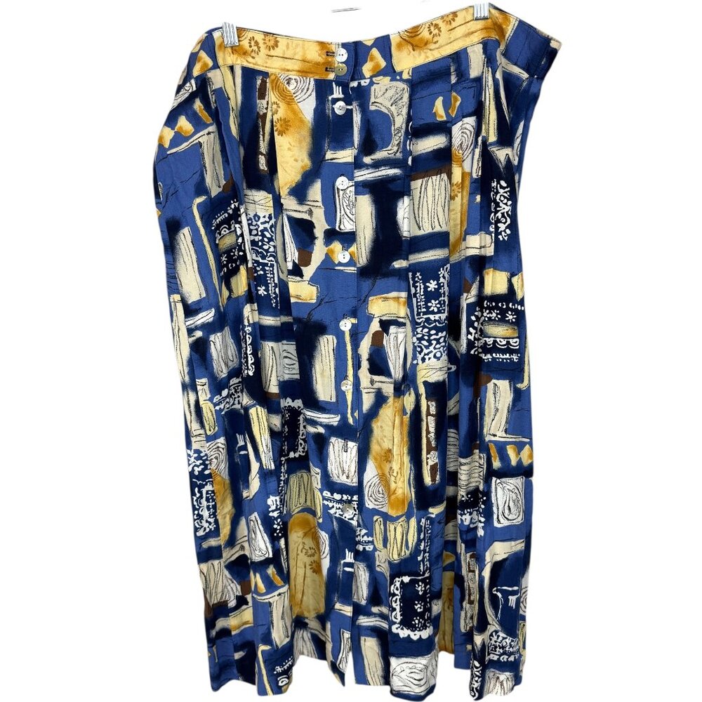 Vintage Kathie Lee Abstract Geometric Print Rayon Midi Skirt Plus Size 22W